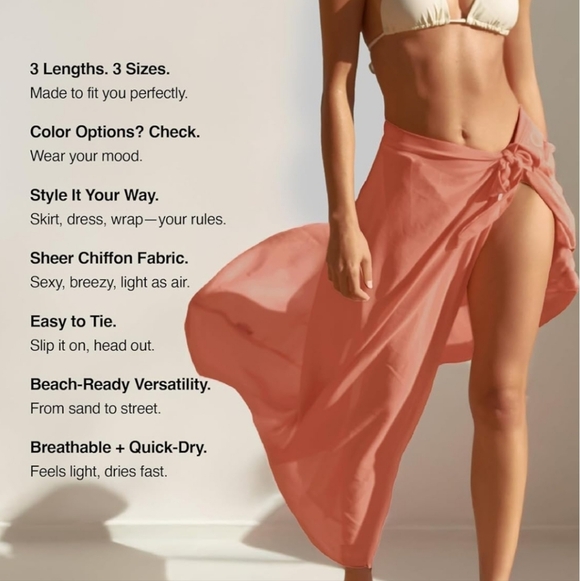 Chic Coral Swim Sarong for Women - Picture 2 of 7